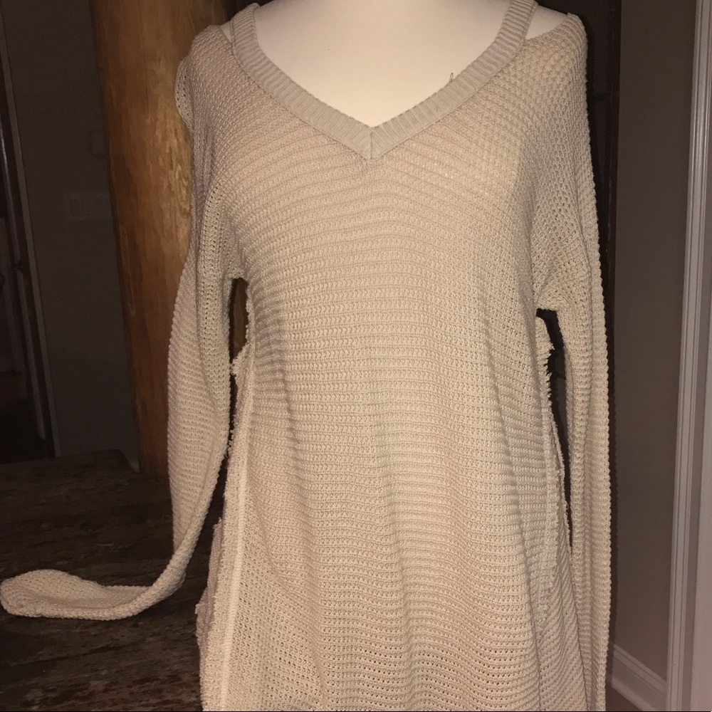 Hayden long cut out shoulder waffle weave sweater